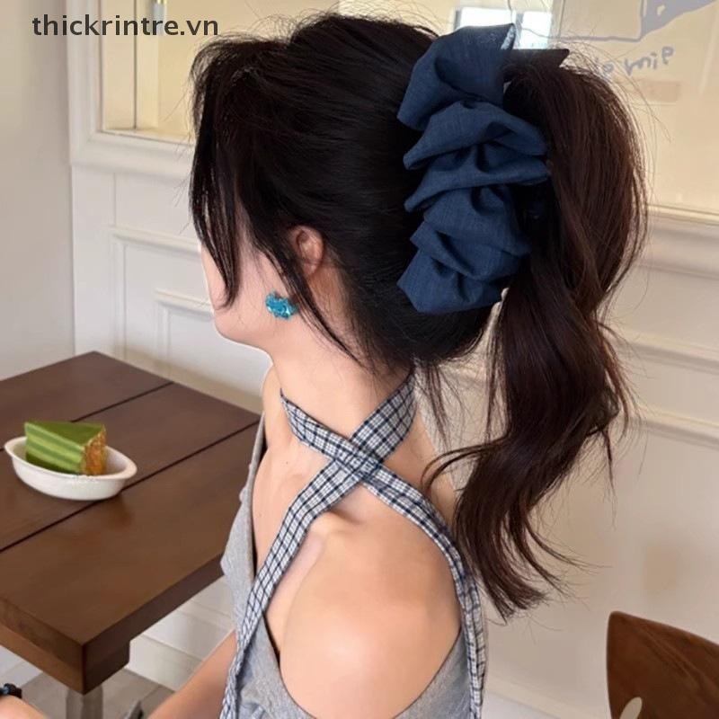 THI Thời Trang Denim Xanh Lấy Kẹp Xếp Ly Vuốt Tóc Mặt Sau Lớn Của Kẹp Dành Cho Nữ Bé Gái Mũ Phụ Kiện Tóc VN