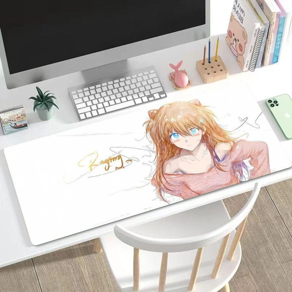 Tấm lót chuột nghệ thuật phác thảo Asuka Langley 90x40cm | Thảm để bàn dự thảo Evangelion | Vẽ bút chì phong cách Anime để học tập / chơi game