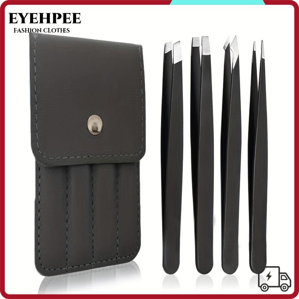 EYEHPEE 4 Cái / bộ Bộ Nhíp Nhọn, Có Túi Bảo Quản Nhíp Tẩy Lông Di Động, Nhíp Râu Bằng Thép Không Gỉ Đầu Nhọn Tẩy Lông Mặt
