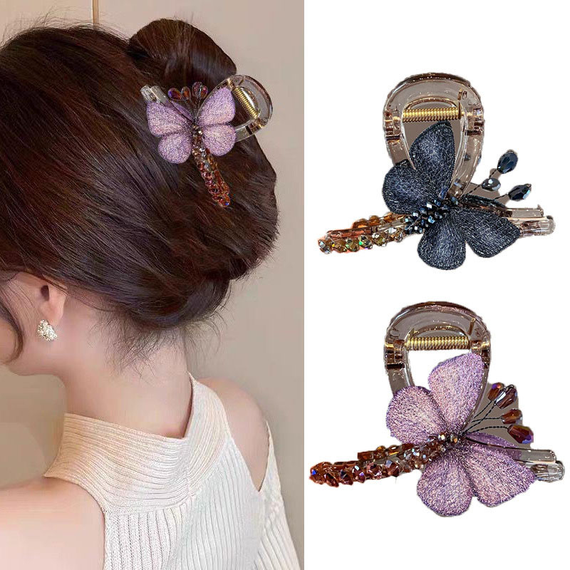 Kẹp tóc thêu bướm retro, kẹp nửa đầu phong cách cổ điển cho nữ