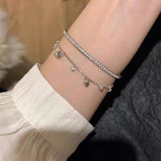 Vòng tay nữ vàng trái tim kim cương mặt dây chuyền có thể điều chỉnh ngọt ngào và thanh lịch