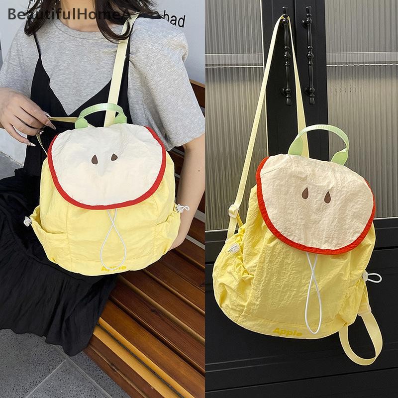 BeautifulHomeA Dopamine Màu Sắc Tương Phản Nylon Ba Lô Hình Trái Cây Dễ Thương Dây Đeo Vai Nữ Giải Trí Đi Học Túi VN