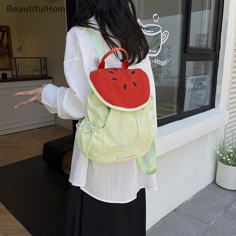 BeautifulHomeA Dopamine Màu Sắc Tương Phản Nylon Ba Lô Hình Trái Cây Dễ Thương Dây Đeo Vai Nữ Giải Trí Đi Học Túi VN
