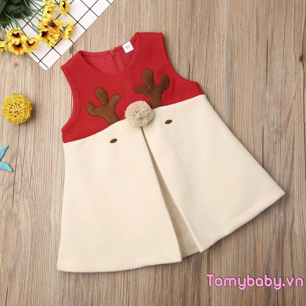 Trẻ Em Bé Gái Trang Phục Giáng Sinh Không Tay Hoạt Hình Nai Sừng Tấm In Áo Vest Lưng Dây Kéo Đóng Cửa Áo
