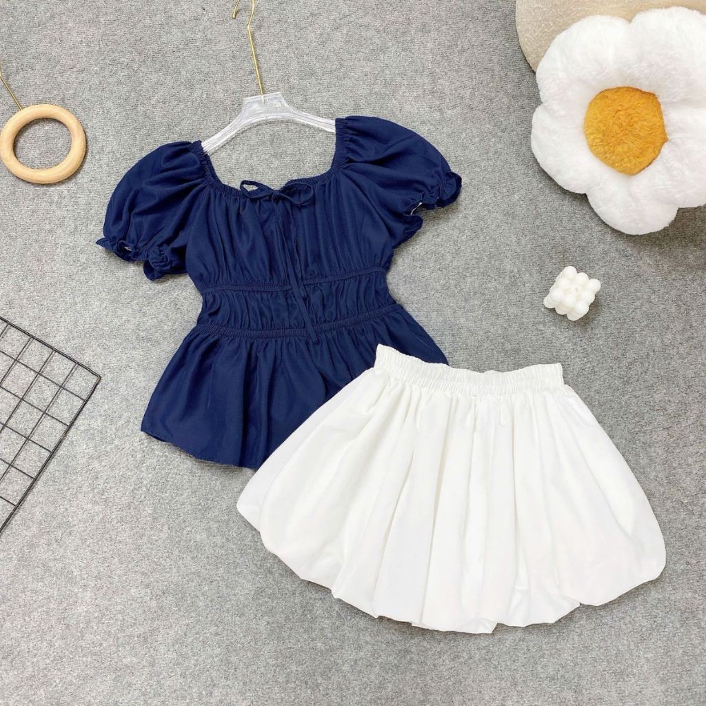 SET Áo Váy Bigsize Nữ Áo Babydoll Dáng Peplum Kèm Chân Váy Bí Có Quần ...