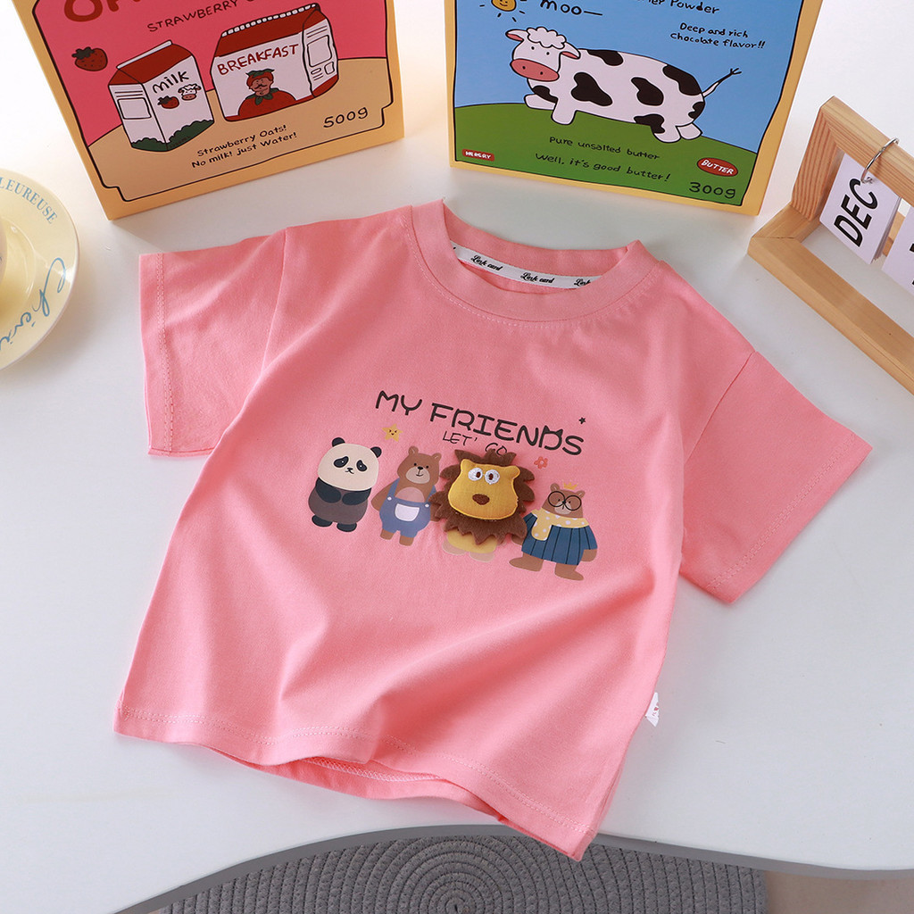 Phim Hoạt Hình Mới Ba Chiều Búp Bê Áo Thun Trẻ Em Tay Ngắn Cotton Nguyên Chất Bé Trai Bé Gái Mùa Hè Lớn Trẻ Em Cha Mẹ-