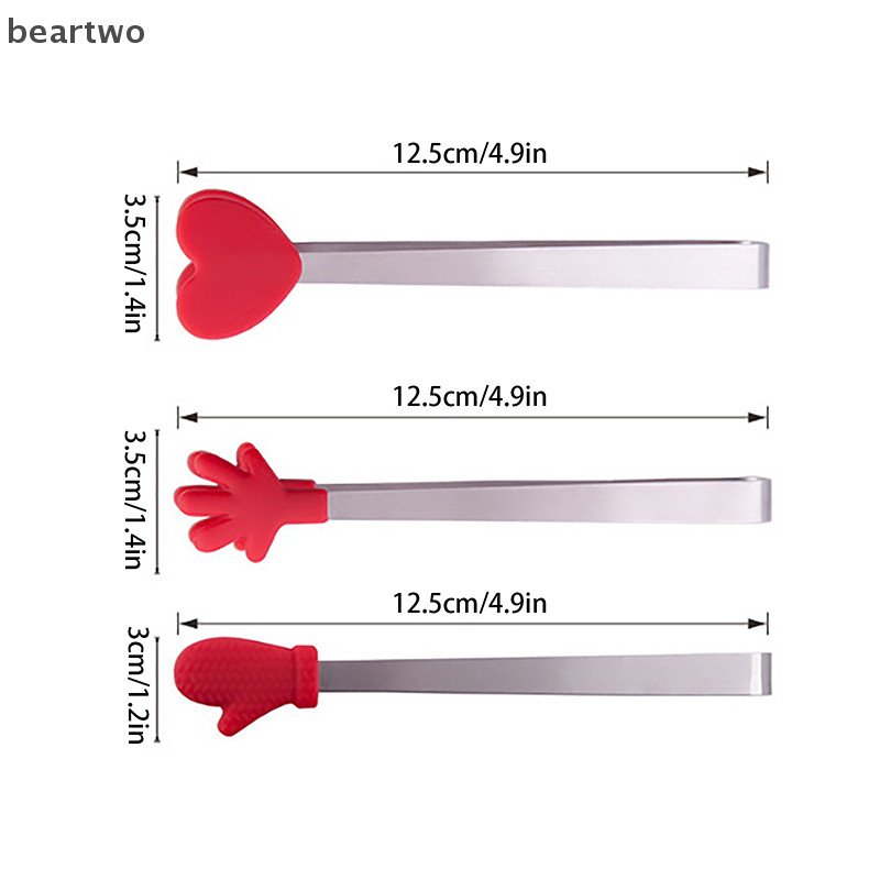< Beartwo > Kẹp thực phẩm bằng silicon Tay cầm bằng thép không gỉ Palm Đồ ăn nhẹ chống trượt bằng thép không gỉ đáng yêu Nhíp không gỉ Dụng cụ cầm tay đẹp