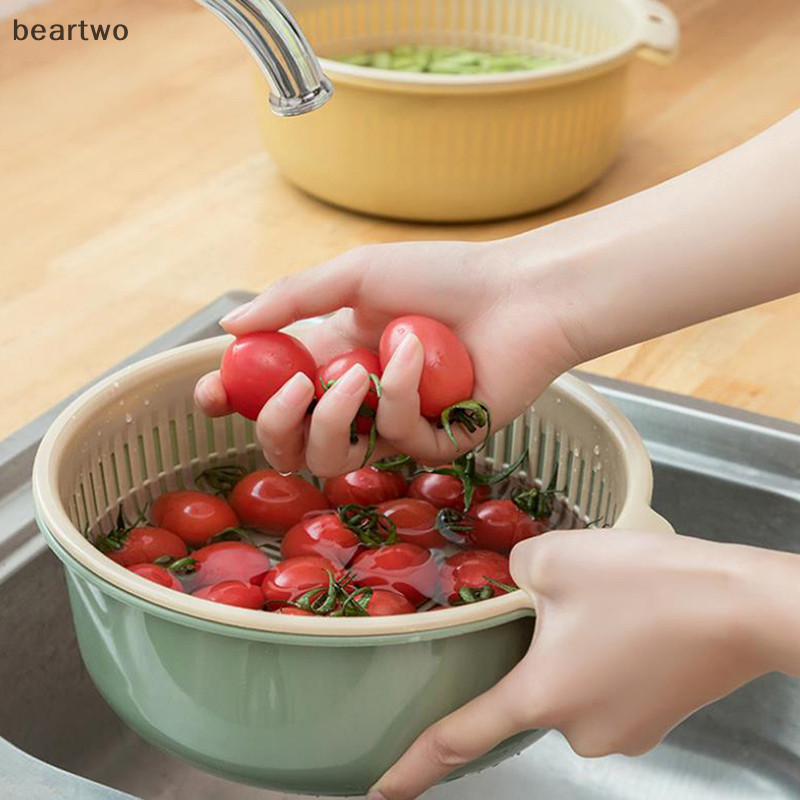 < Beartwo > Giỏ giặt làm sạch rau quả rỗng hai lớp có thể tháo rời di động Đẹp