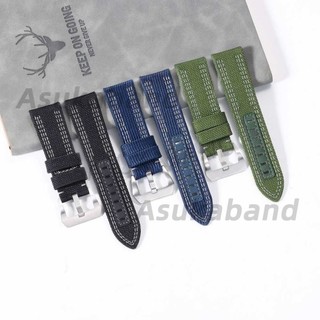 Dây đeo đồng hồ bằng da thật bằng vải Canvas cao cấp cho dây đeo đồng hồ Panerai Dây đeo đồng hồ bằng da bò 24mm Vòng đeo tay nam nữ Dây đeo cổ điển giản dị Denim Xanh xanh đen