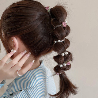 Dây điện thoại ngọc trai hoa hồng scrunchie Dây buộc đầu hoa nữ 2024 mũ mới