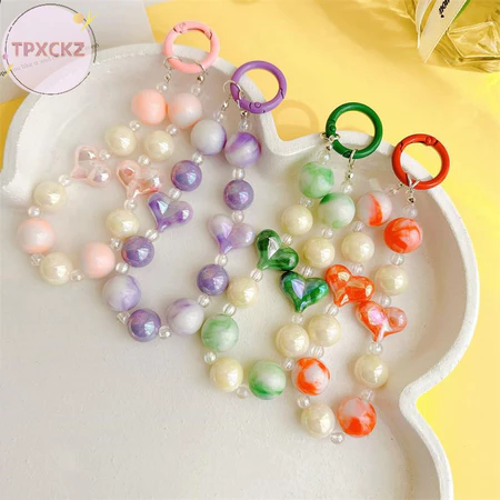 Tpxckz Dễ Thương Nhiều Màu Sắc Tình Yêu Đính Hạt Dây Điện Thoại Di Động Acrylic Móc Khóa Túi Mặt Dây Ngọt Ngào Nữ Tính Dây Điện Thoại Trang Sức Phụ Kiện Thời Trang Móc khóa dây điện thoại di động gấu 