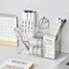Hộp đựng bút AFTEROF, Hộp đựng bút Acrylic trong suốt, Dụng cụ sắp xếp máy tính để bàn 6 lưới Phân loại Bàn chải lưu trữ Nồi
