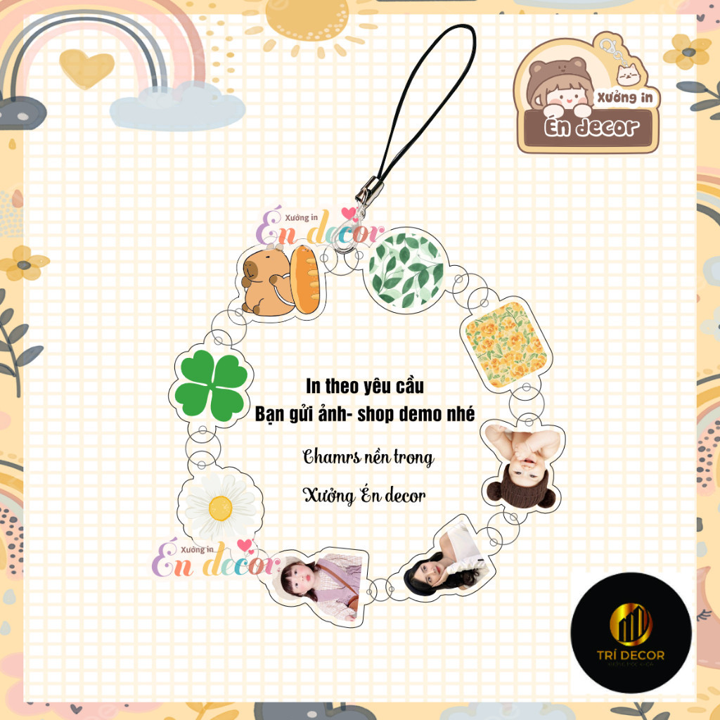 Phonestrap in theo yêu cầu móc treo điện thoại dễ thương cắt mặt theo yêu cầu Charm( 2 đầu nối )