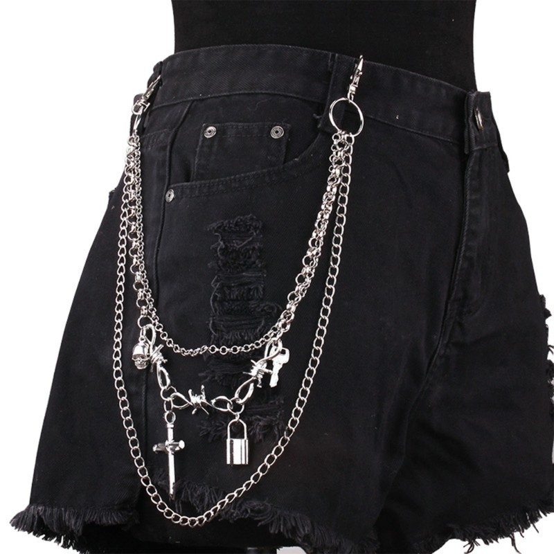 Li MultiLayer Bông Tai Kẹp Quần Dây Xích Chéo Punk Dây Xích Quần Jean Dây Xích Cho Egirl Eboy Thoáng Mát Thẩm Mỹ Dây Xích