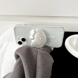 Retro Kim Loại Mèo Kitty Tròn Từ Tính Giá Đỡ Điện Thoại Cho IPhone 16 15 14 13 12 Pro Max 14 Plus Có Thể Gập Lại Pop Ring Grip Co Giãn Để Bàn Đứng