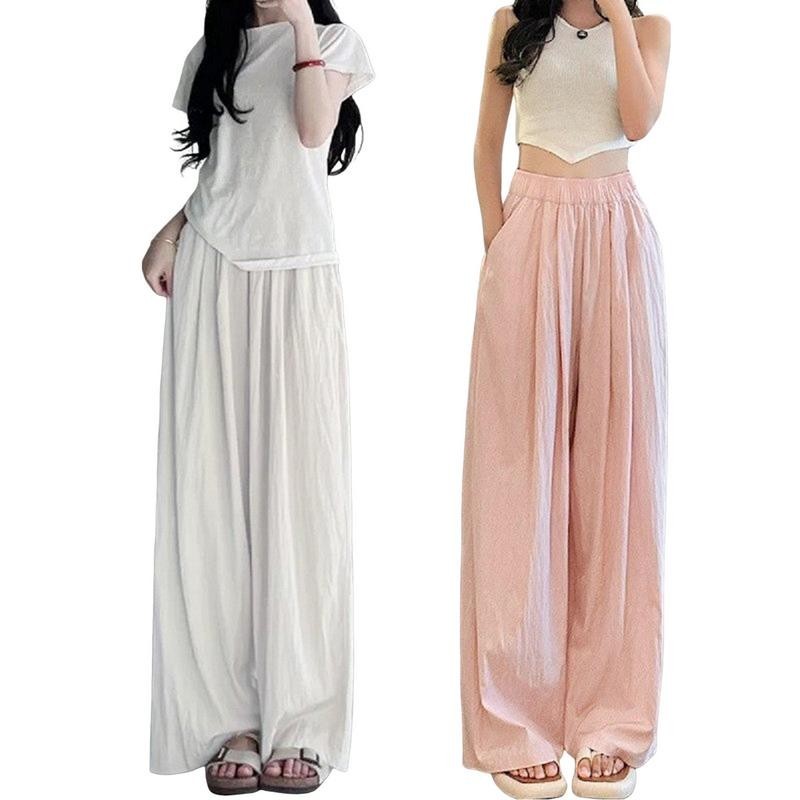 Quần Dài Nữ Ống Rộng Nhăn Cạp Cao Chất Dù Gió Nhăn Siêu Hack Dáng -Q055 Nhung Women Pants Thun Voi Ong Đen