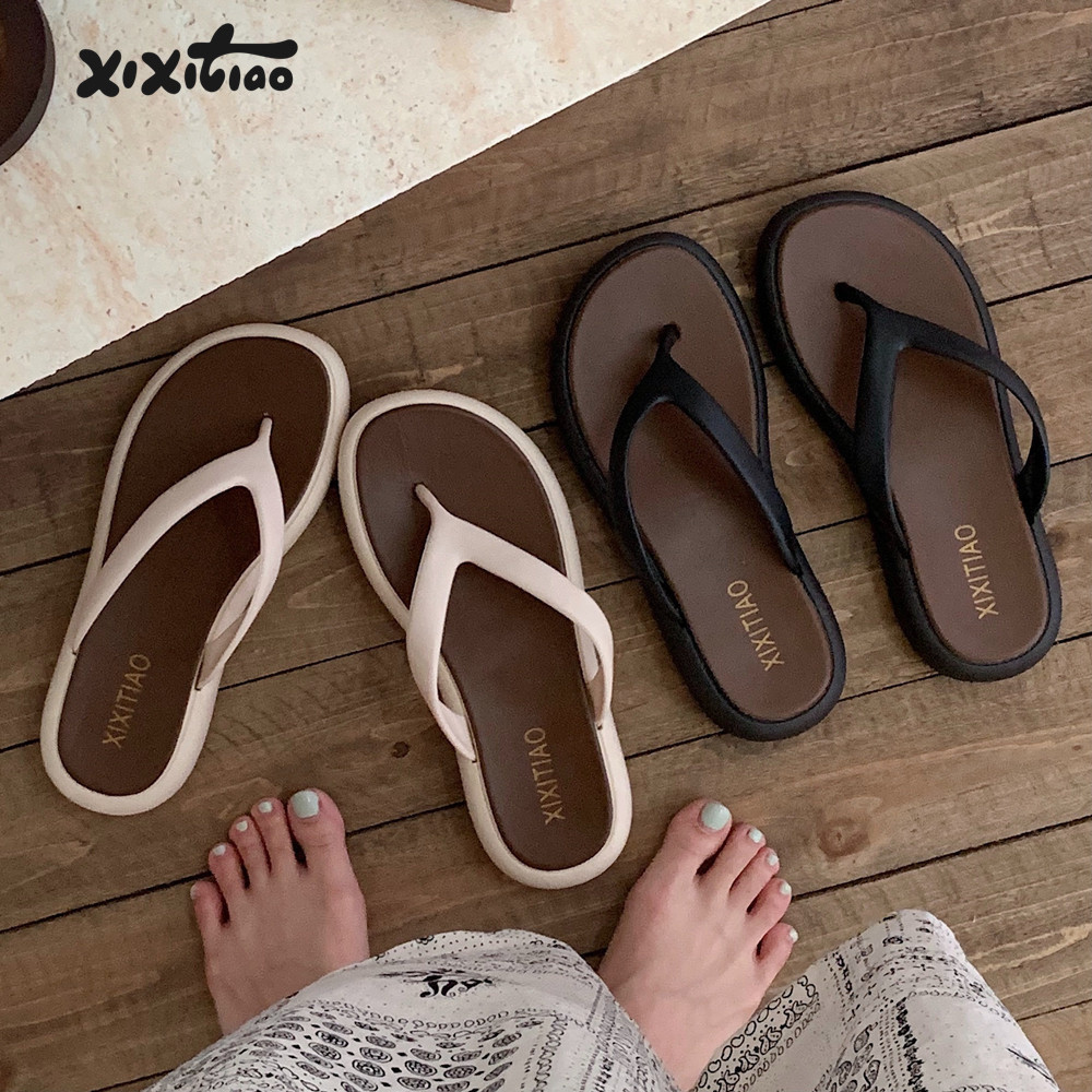 Xixitiao Flip-Flops Phong Cách Hàn Quốc Phong Cách Đơn Giản Flip-Flops Nữ Màu Sắc Phù Hợp Với Phong Cách Cổ Tích