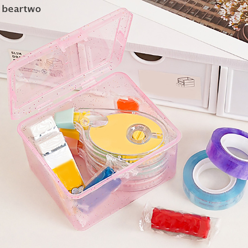 < Beartwo > Hộp lưu trữ bằng nhựa trong suốt mới Photocards Hộp lưu trữ thẻ nhỏ Hộp sắp xếp để bàn Hộp phân loại Văn phòng phẩm Đẹp