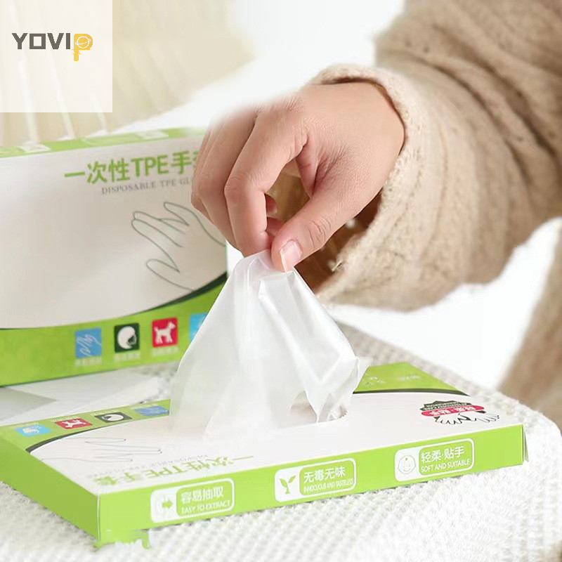 Yovip 100 Cái / hộp Găng Tay Cao Su Miễn Phí TPE Găng Tay Dùng Một Lần Trong Suốt Axit Chống Trơn Trượt An Toàn Làm Việc Cấp Thực Phẩm Găng Tay Vệ Sinh Gia Đình VN