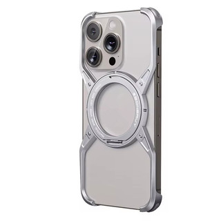[JLK] Magnetic Metal Aluminium Alloy Frameless Phone Case For iPhone 14 13 15 Pro Max With 360° Stand Anti Drop Shockproof Metal Cover