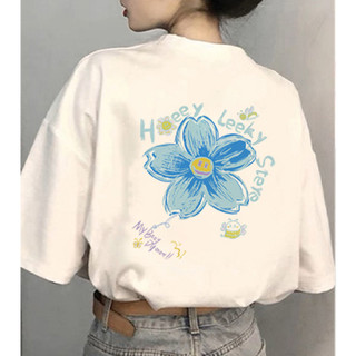 Áo thun tay ngắn in hình nữ, unisex, dáng rộng cổ tròn, phong cách OOTD