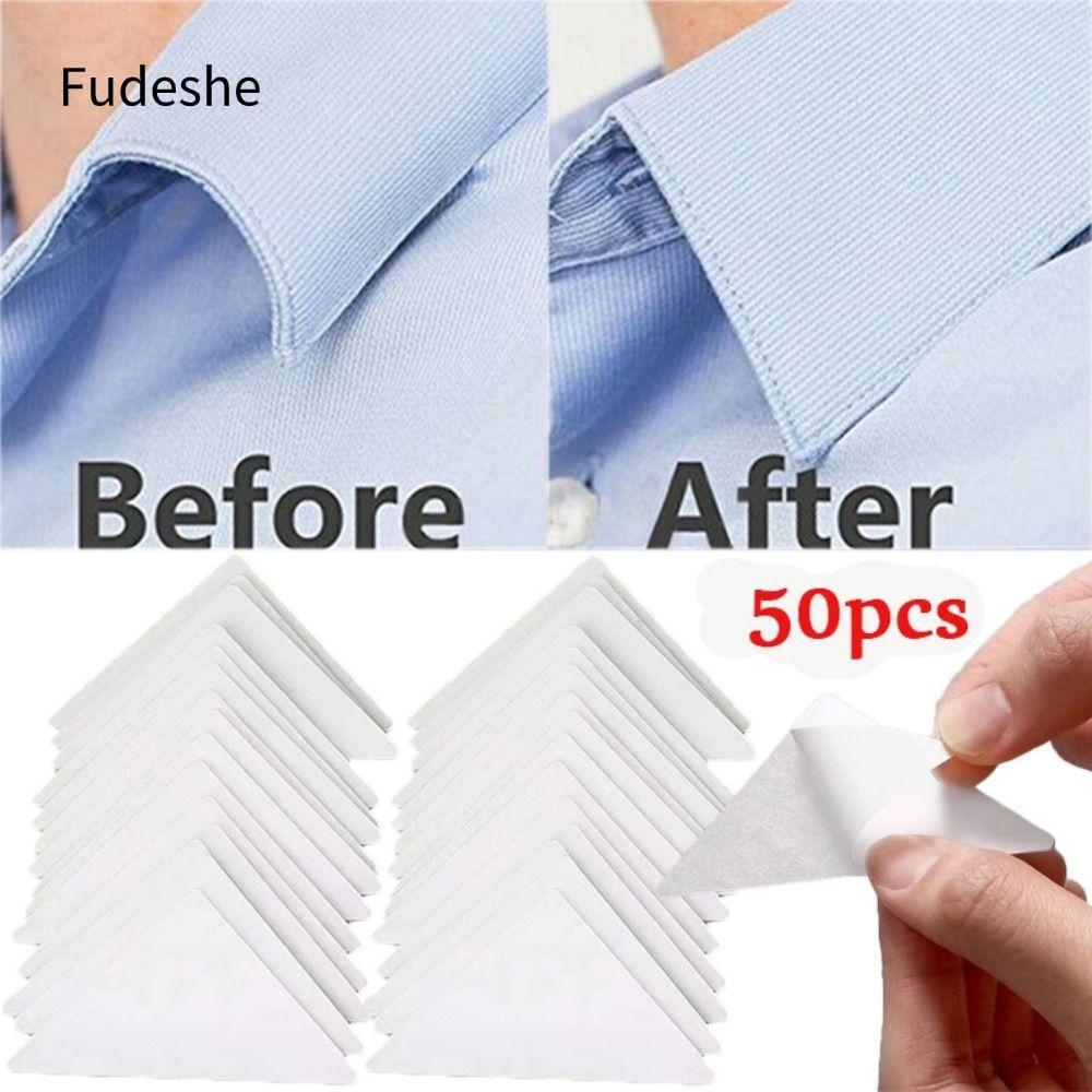 Fudeshe 50 Miếng đệm cố định cổ áo, Bộ định hình cổ đứng chống lật bằng nhựa PVC, Thiết thực tự dính Áo sơ mi vô hình Cổ áo hỗ trợ nam giới