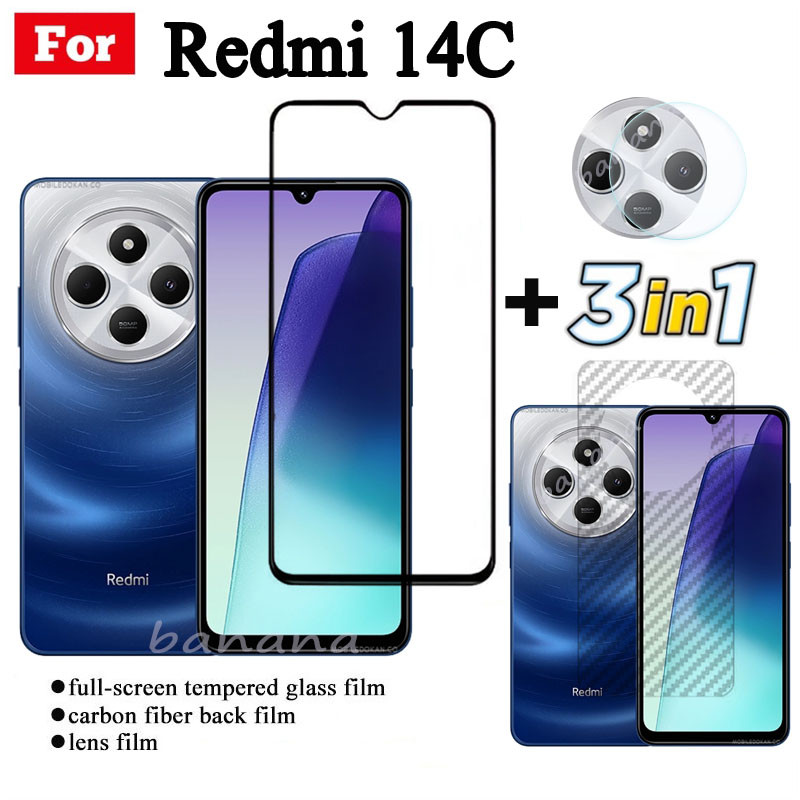 Phim Kính Cường Lực 3 TRONG 1 Redmi 14C Cho Redmi 13C 12C 10C Full Cover Kính Bảo Vệ Màn Hình + Phim Ống Kính Máy Ảnh + Phim Mặt Sau