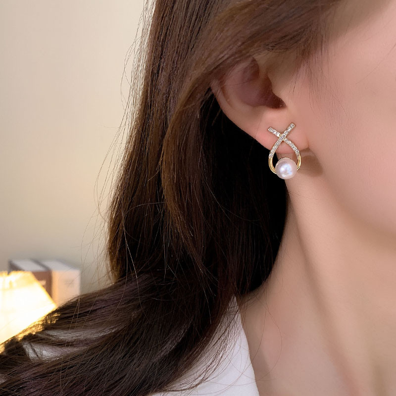 Bông Tai Nữ Ngọc Trai Pháp Thời Trang Cao Cấp Ánh Sáng Sang Trọng Trang Sức Nữ