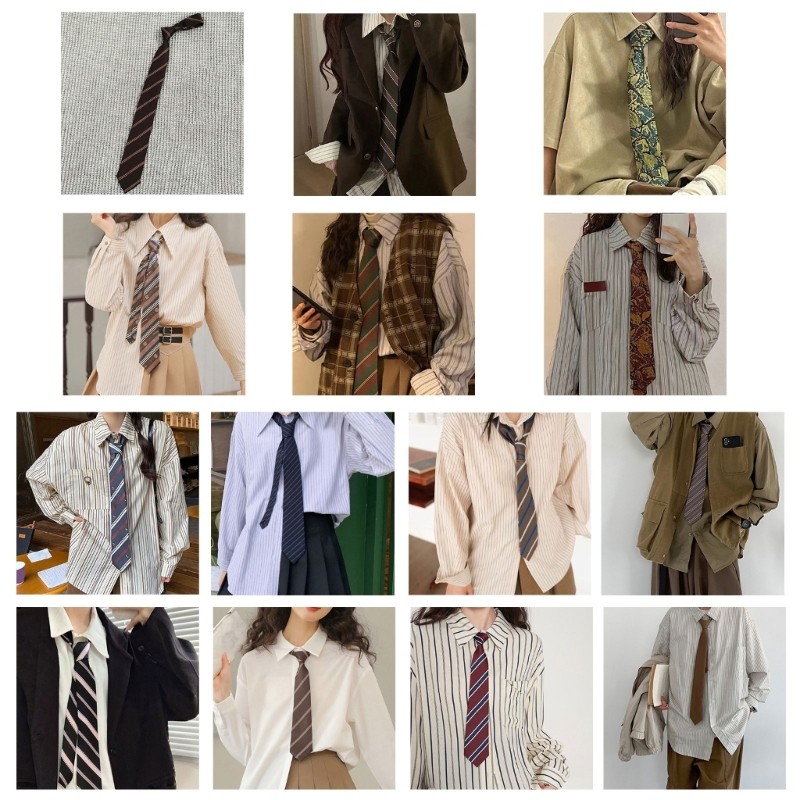 Vintage Striped Neck Tie for Women Men Japanese JK Style Necktie Casual Ties