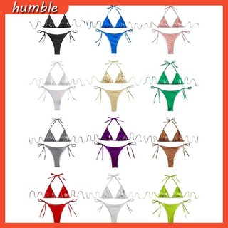 Hum Bộ Bikini Nữ Dây Màu Trơn Đồ Bơi Thông Đồ Bơi Bộ Đồ Tắm