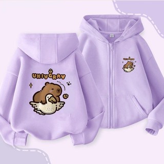 2024 Capybara Kun Áo Khoác Bé Gái Zip Up Áo Khoác Dễ Thương Trẻ Em Thu Đông Áo Khoác Ngoài Phong Cách Hợp Thời Trang