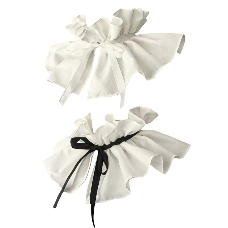 Woke Nữ Victoria Ruffle Đứng Cổ Giả Vintage Ruy Băng Buộc Xếp Ly Khăn Choàng Mũi