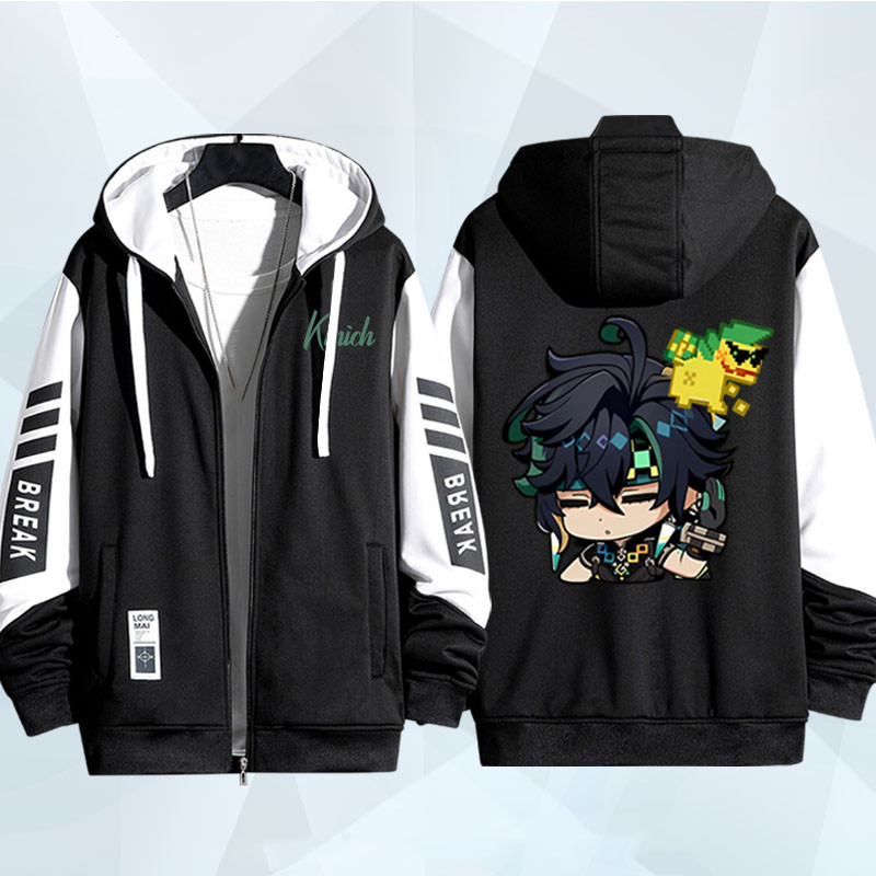 5y Genshin Tác Động Kinich Áo Khoác Dây Kéo Áo Khoác Áo cardigan Áo Len Unisex Dài Tay Top Cosplay 3D Chui Đầu