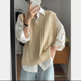 Áo len mẫu mới Áo Gilê Nữ Áo Gilê kiểu Tây cổ chữ V dệt kim cỡ lớn rộng rãi mặc ngoài áo không tay mặc ngoài cho nữ