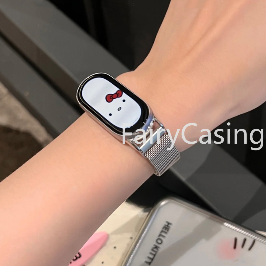 Khắc In Dây Đeo Cho Xiaomi Mi Band 10 8 9 7 6 5 4 3 Vòng Tay Nữ Bé Gái Thời Trang Lưới Kim Loại Đồng Hồ Phụ Kiện Thay Thế Miband 7 8