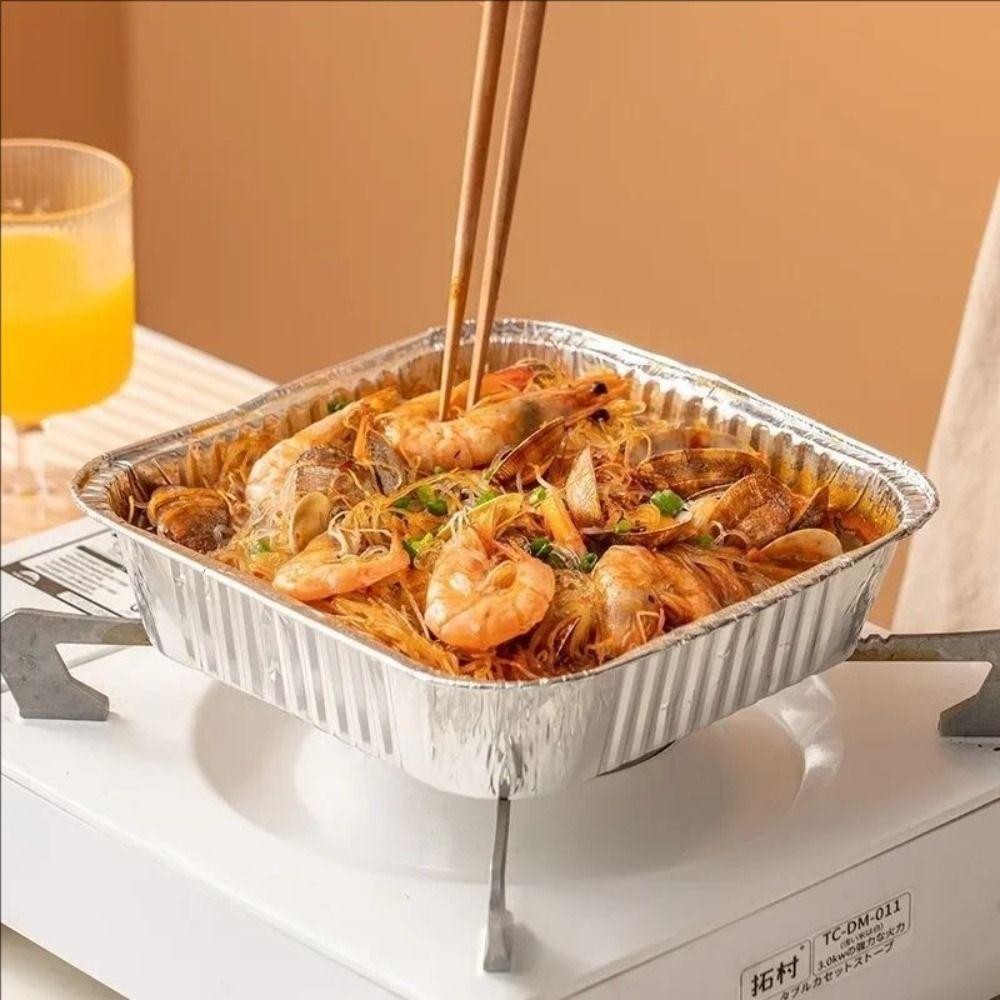 [Vận chuyển nhanh] Hộp giấy nhôm 10 chiếc TỰ NHIÊN, Khay giấy thiếc thực phẩm có thể tái sử dụng chống dính, Dụng cụ nướng bánh BBQ lò nướng 6 / 7 / 8 Inch Khay chiên không khí chống dầu