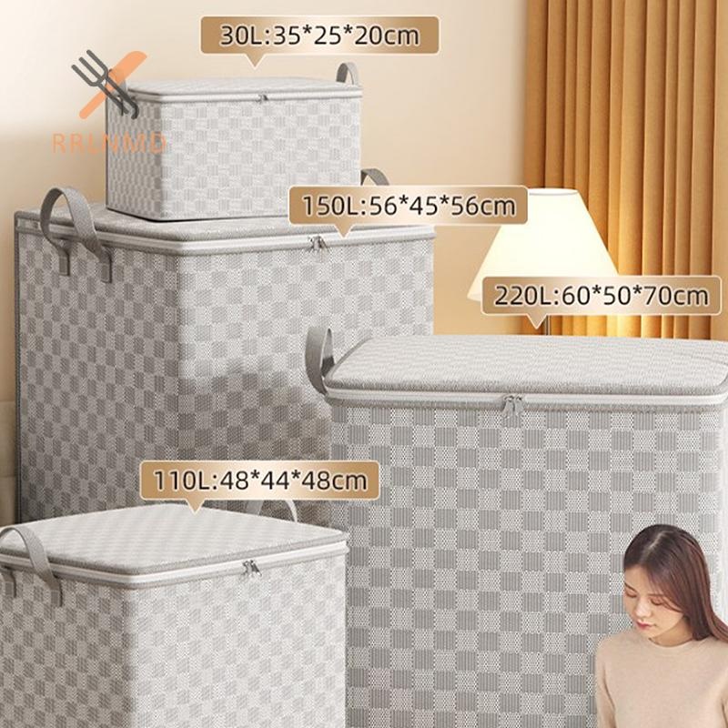 Rrlnmd > Túi đựng chăn bông không dệt có nắp đậy Dây kéo Quần áo có thể gập lại Thùng chăn đựng Túi chống bụi dung tích lớn Sắp xếp MỚI