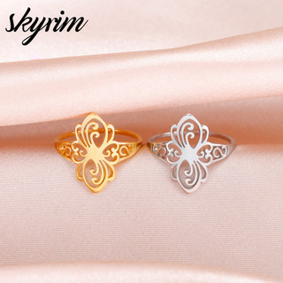 SKYRIM Bướm Họa Tiết Nhẫn Titan Thép Không Gỉ Thời Trang Trang Trang Sức Hợp Thời Trang Cho Nam Nữ