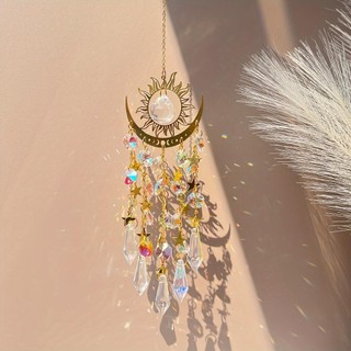 PWSEND Sunlight Catcher, Mặt dây chuyền pha lê đầy màu sắc ngọn lửa vàng, Đồ trang trí treo mặt trăng Đồ trang trí Dream Catcher Garden