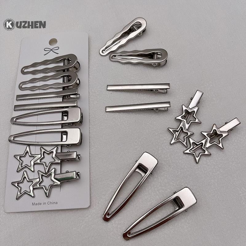 Kuzhen 8 Chiếc Cô Gái Tóc Kim Loại Bạc Mỏ Vịt Kẹp Nữ Kẹp Tóc Bên Nổ Nữ Nữ Barrettes Phụ Kiện Tóc HOT
