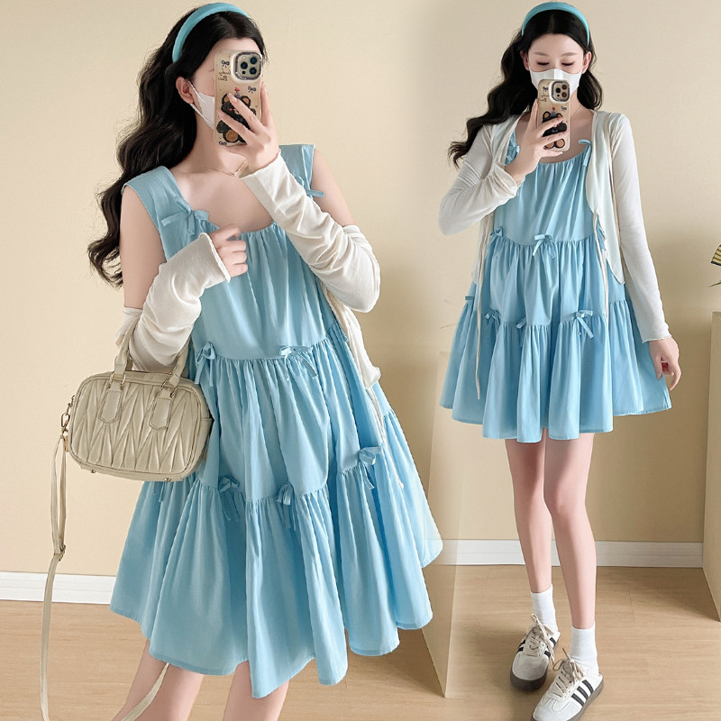 Bộ đồ bà bầu Áo khoác chống nắng mùa hè + Thiết kế Váy búp bê dáng rộng Bộ đồ hai mảnh