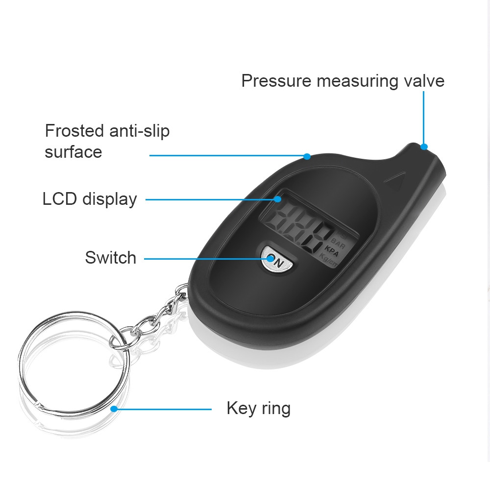 Máy đo áp suất lốp kỹ thuật số Mini Máy dò móc khóa LCD cho xe máy