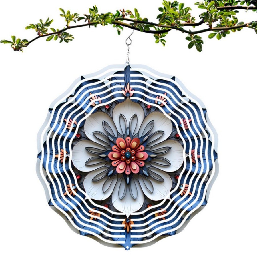 Chuông gió Mandala đầy màu sắc, Trang trí sân vườn quay kim loại trang trí, Hoàn hảo cho sân hiên & thẩm mỹ ngoài trời, Quà tặng Giáng sinh hoặc năm mới lý tưởng, Không cần pin