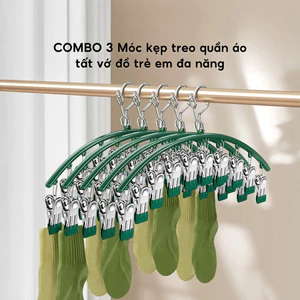 COMBO 3 Móc Kẹp Quần Áo Chống Trượt Chống Gió Móc Treo Đồ Trẻ Em Người Lớn Tất Vớ Đa Năng