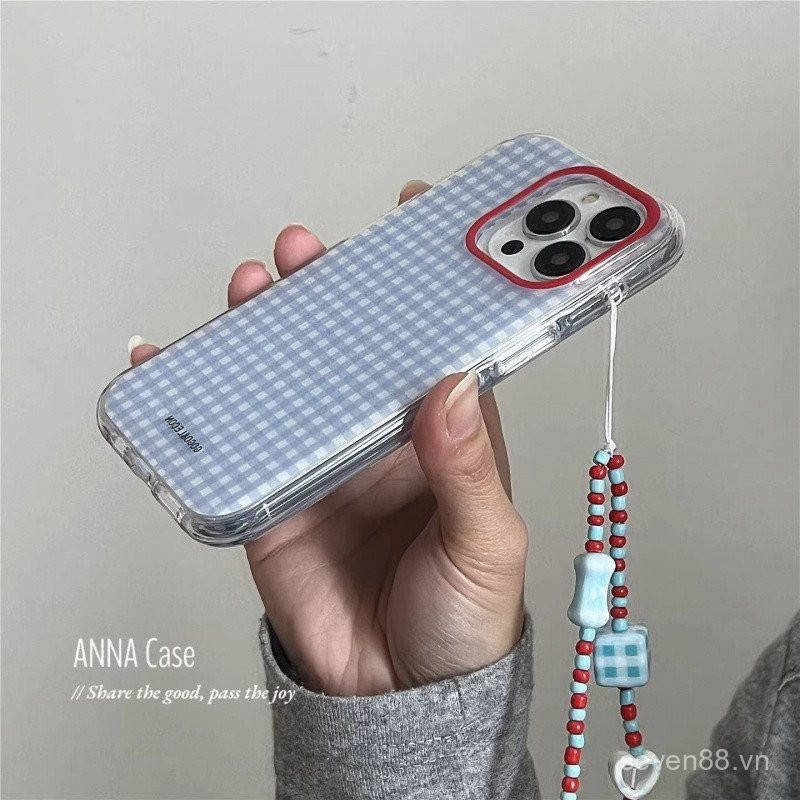 Ốp Điện Thoại Thích Hợp Cho iPhone Dây Xích Kẻ Sọc Trắng Xanh 16 / 15promax / 14 Phong Cách Mới 13 / 12 / 11pro Niche xsmax / xr Creative plus Chống Sốc Lỗ Lớn Bao Gồm Tất Cả Vỏ Bảo Vệ YNAI