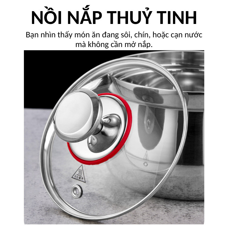 Nồi Inox 2 Tầng Hấp + Nấu Dung Tích 2.4L – Kèm Lưới Hấp Inox 304, Dẫn Nhiệt Đều, Dùng Được Mọi Loại Bếp | 311