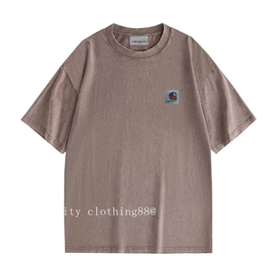 Chất Lượng Cao Chất Lượng Cao Phong Cách Mới Giặt Thẻ Đau Khổ Áo Thun Ngắn Tay Cổ Tròn Tay Ngắn Áo Thun Top