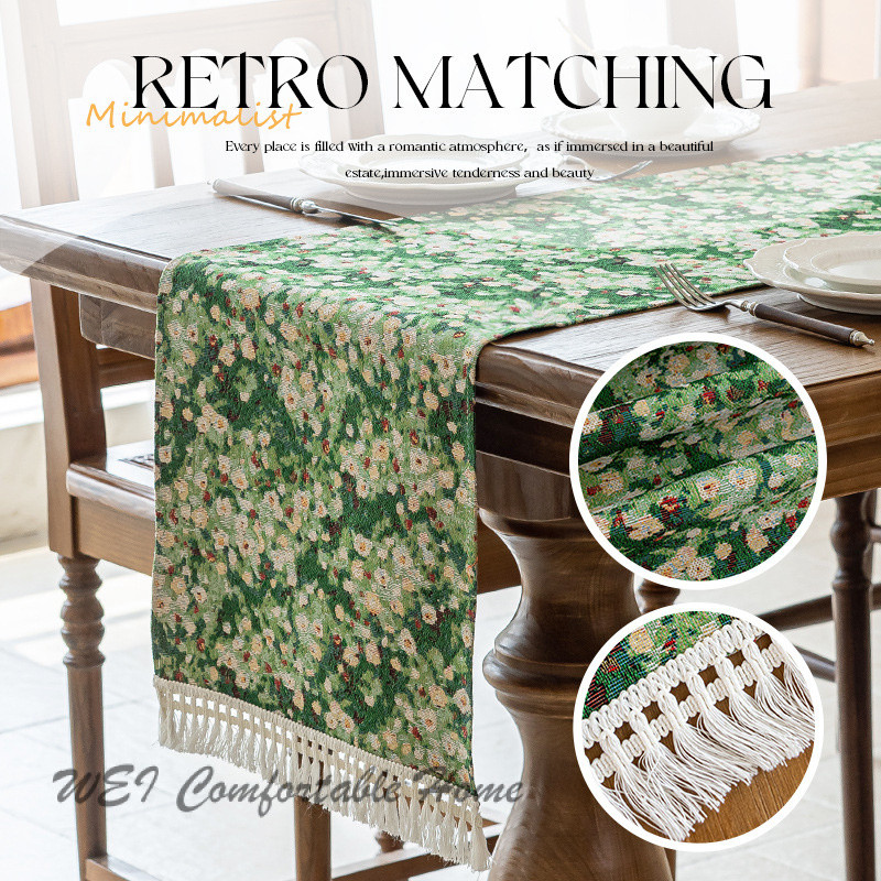 Mỹ Retro Phong Cách Mục Vụ Xanh Bàn Chạy Cao Cấp Khăn Trải Bàn Bàn Cà Phê Tủ Tivi Tủ Ngăn Kéo Tủ Chống Bụi Dài S
