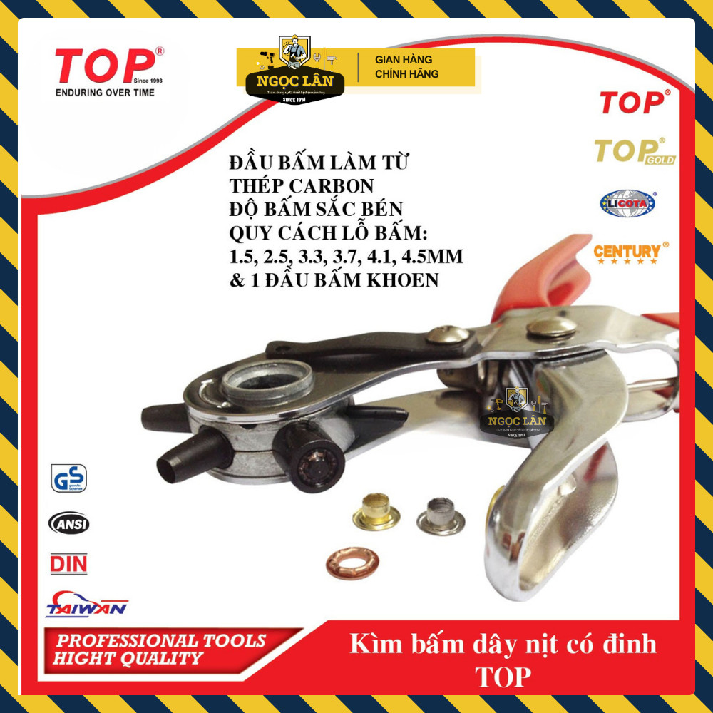 [Chính hãng TOP] Kìm bấm lỗ dây nịt, thắt lưngTOP kèm 100 khoen, bấm lỗ từ 1,5-2.5-3.3-4.1-4.5mm