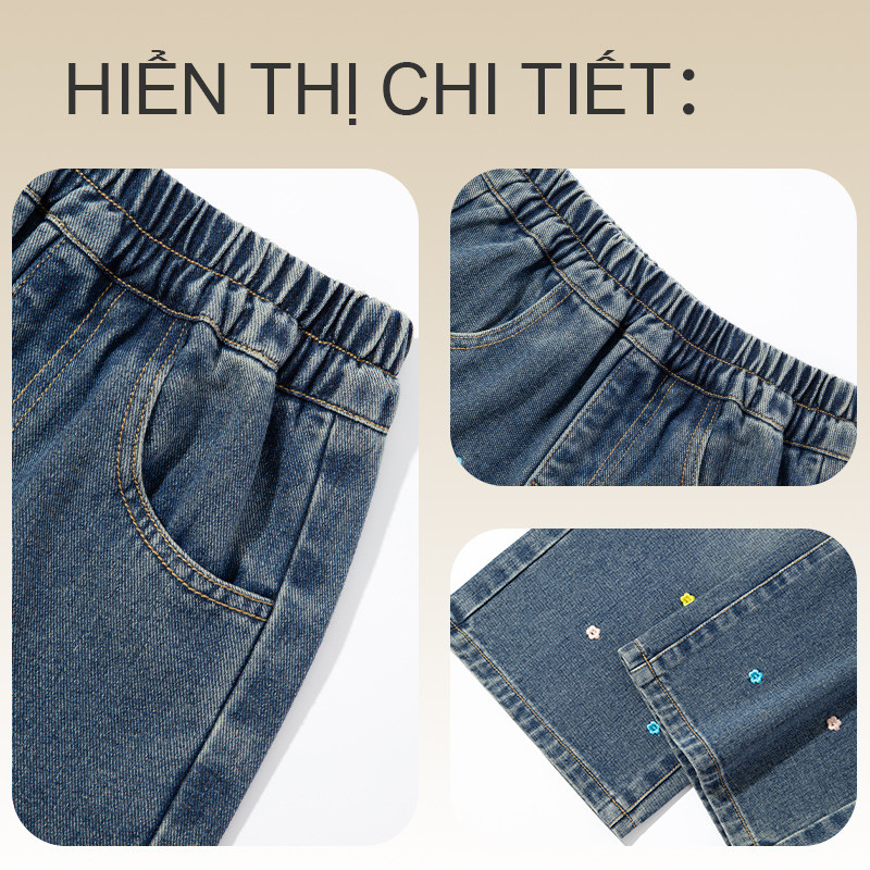 W.G.Q Quần Jean Bé Gái, Thiết Kế Hoa Thêu, Quần Phong Cách Xuân Thu Rời Thoải Mái, Thời Trang Phù Hợp Với